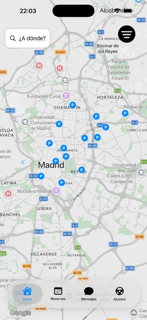 Map of available parking spaces on Sublocus